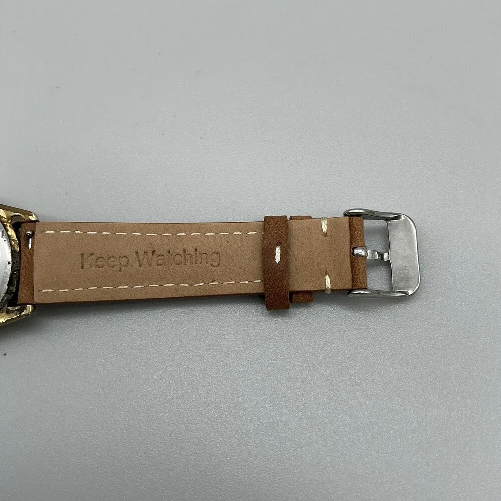 Timex Indiglo Mens Watch 36mm Gold Tone Day Date Brown Leather New Battery